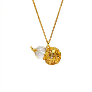 Celestial Harmony Series - Metal (Clear Quartz Gourd) | Prosperity & Luck Golden Cicada Energy Pendant Necklace - TRIYUN
