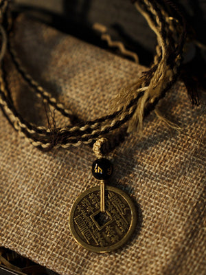 Handmade Zen Brass Coin Necklace & Multi - wrap Bracelet | "Fu Lu" Chinese Amulet Jewelry for Men & Women - TRIYUN