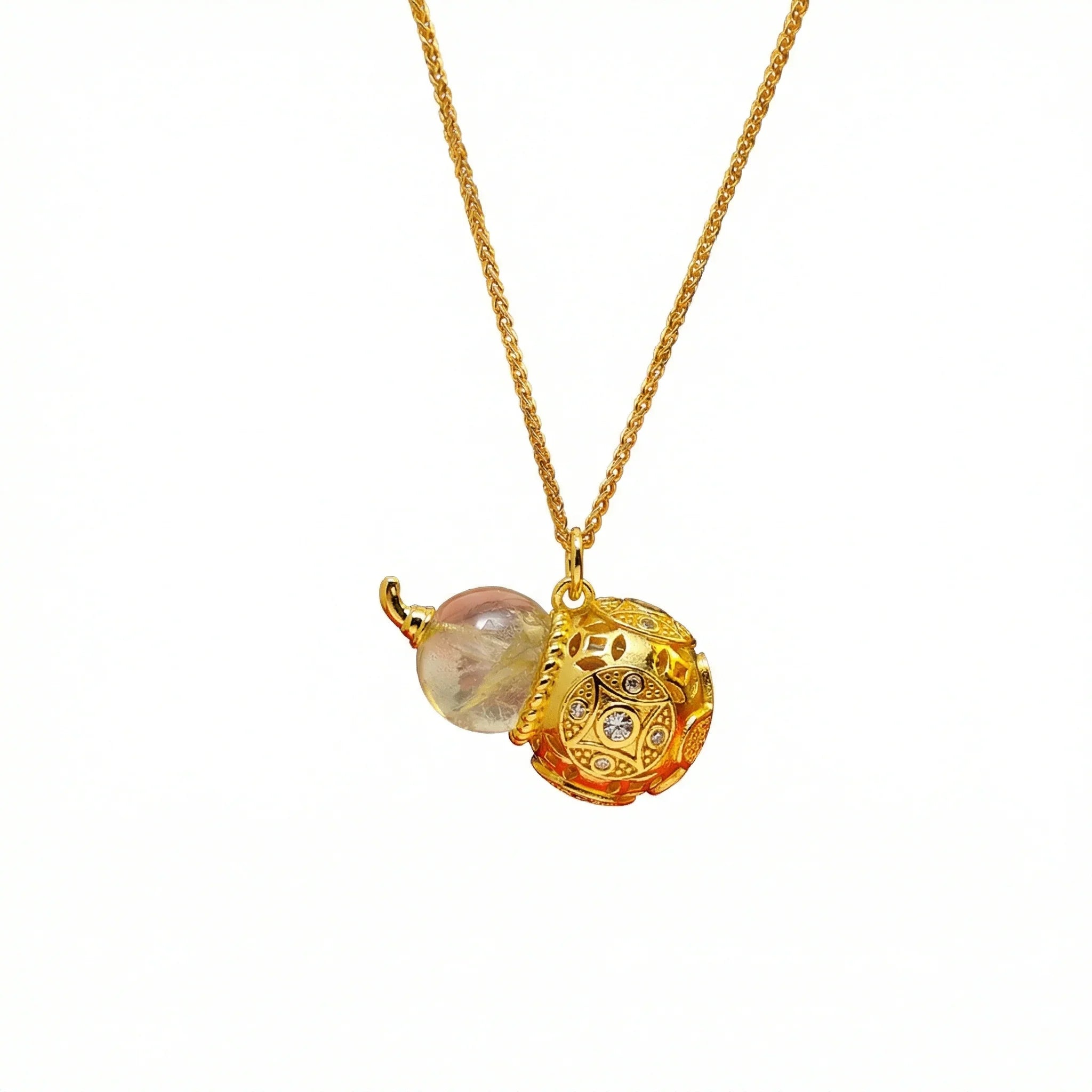 Celestial Harmony Series - Earth (Lemon Citrine Gourd) | Prosperity & Luck Golden Cicada Energy Pendant Necklace - TRIYUN