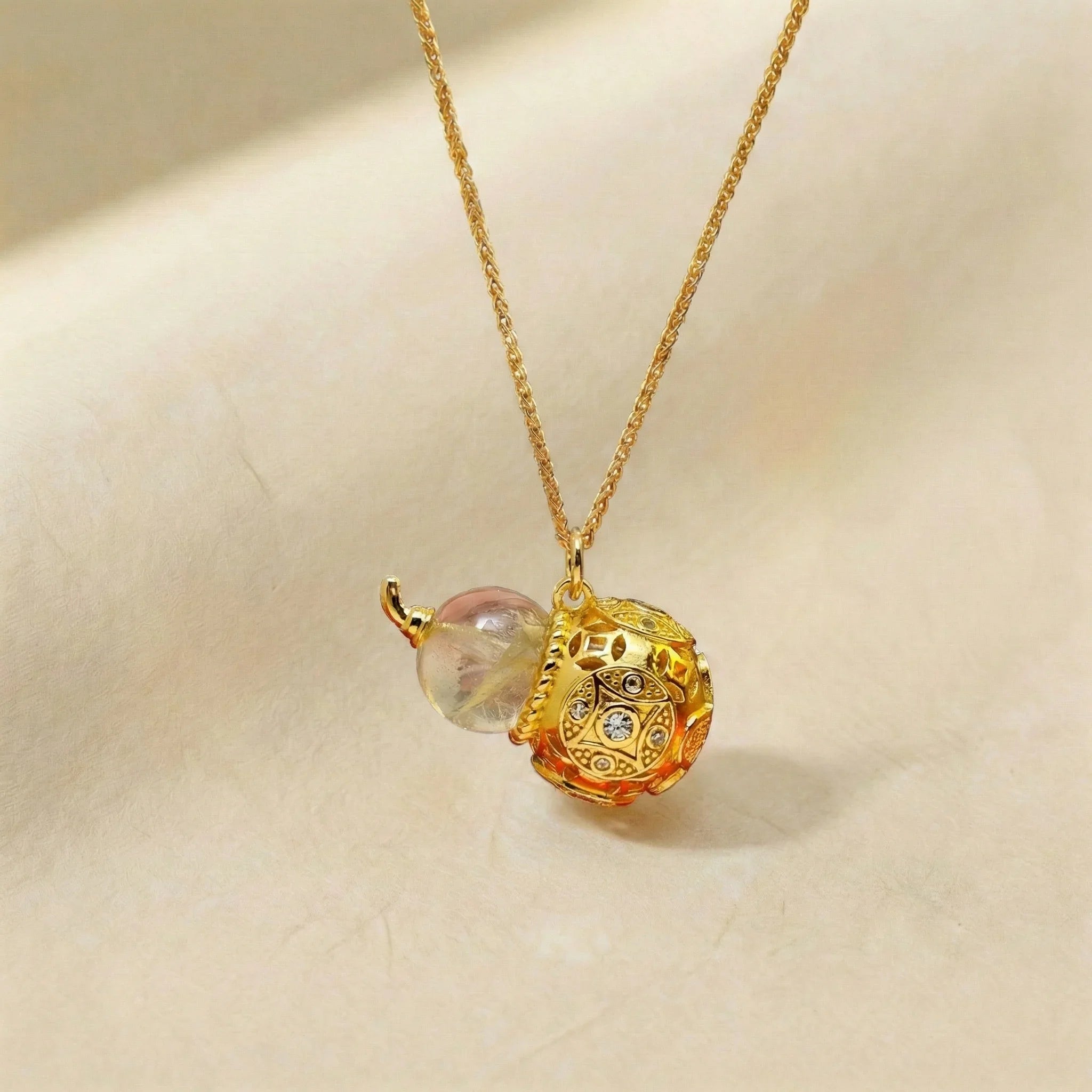 Celestial Harmony Series - Earth (Lemon Citrine Gourd) | Prosperity & Luck Golden Cicada Energy Pendant Necklace - TRIYUN