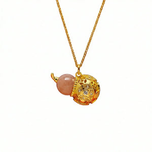 Celestial Harmony Series - Fire (Strawberry Quartz Gourd) | Prosperity & Luck Golden Cicada Energy Pendant Necklace - TRIYUN