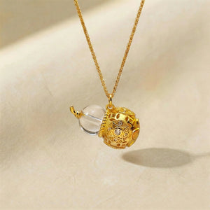 Celestial Harmony Series - Metal (Clear Quartz Gourd) | Prosperity & Luck Golden Cicada Energy Pendant Necklace - TRIYUN