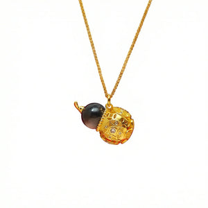 Celestial Harmony Series - Water (Black Agate Gourd) | Prosperity & Luck Golden Cicada Energy Pendant Necklace - TRIYUN