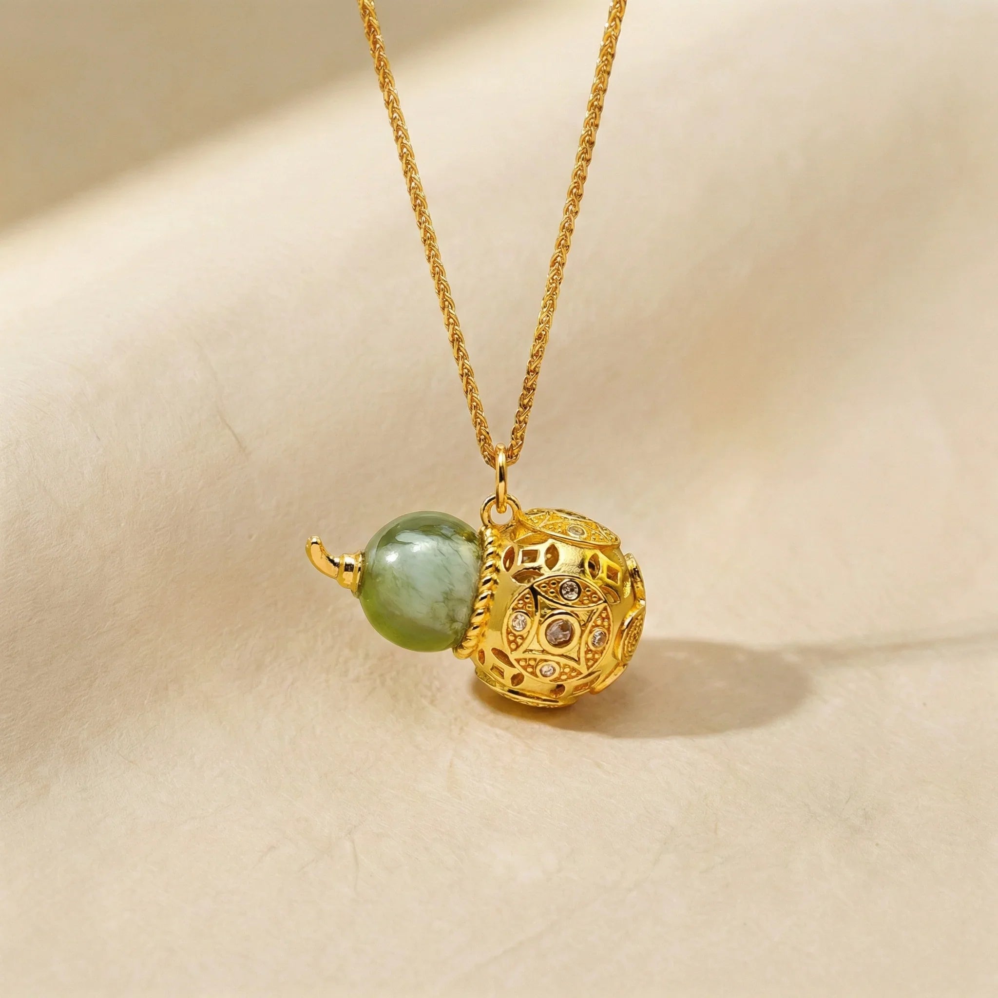 Celestial Harmony Series - Wood (Shanyou Jade Gourd) | Prosperity & Luck Golden Cicada Energy Pendant Necklace - TRIYUN