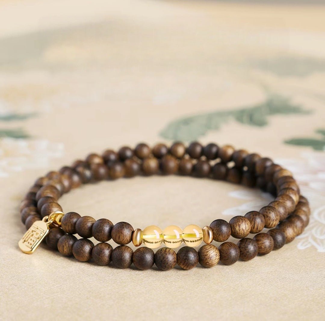 Earth Element Citrine & Agarwood Double Wrap Bracelet | Triyun - TRIYUN