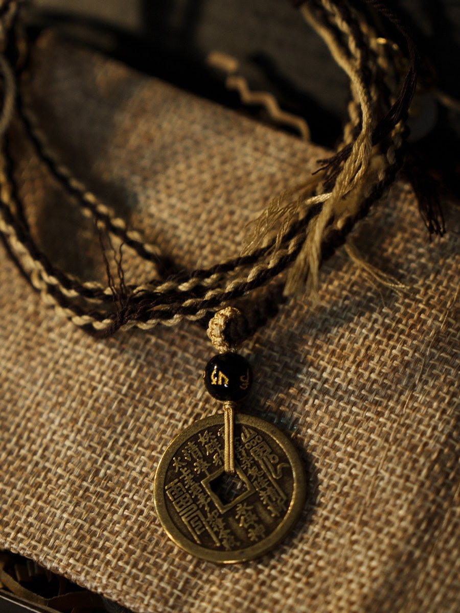 Handmade Zen Brass Coin Necklace & Multi - wrap Bracelet | "Fu Lu" Chinese Amulet Jewelry for Men & Women - TRIYUN