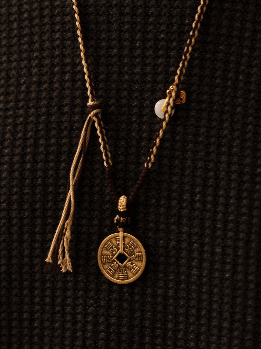 Handmade Zen Brass Coin Necklace & Multi - wrap Bracelet | "Fu Lu" Chinese Amulet Jewelry for Men & Women - TRIYUN