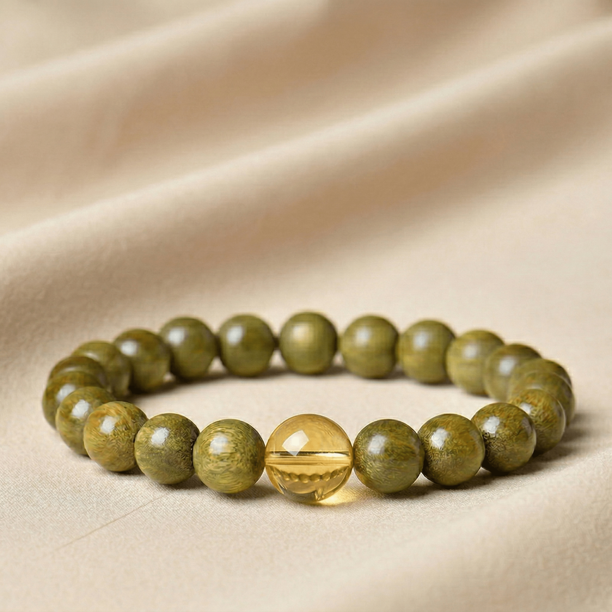 Metal Element Clear Quartz & Green Sandalwood Bracelet |TRIYUN - TRIYUN