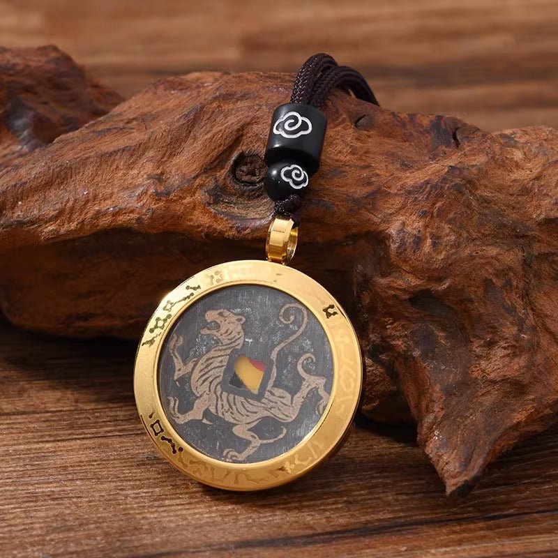 TRIYUN Five Elements Protection Pendant - 【Metal】Four Mythical Beasts & Mountain Ghost Coin Taoist Talisman Necklace in Handcrafted Metal - TRIYUN