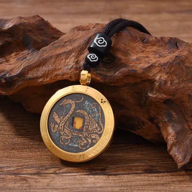 TRIYUN Five Elements Protection Pendant - 【Water】Four Mythical Beasts & Mountain Ghost Coin Taoist Talisman Necklace - TRIYUN