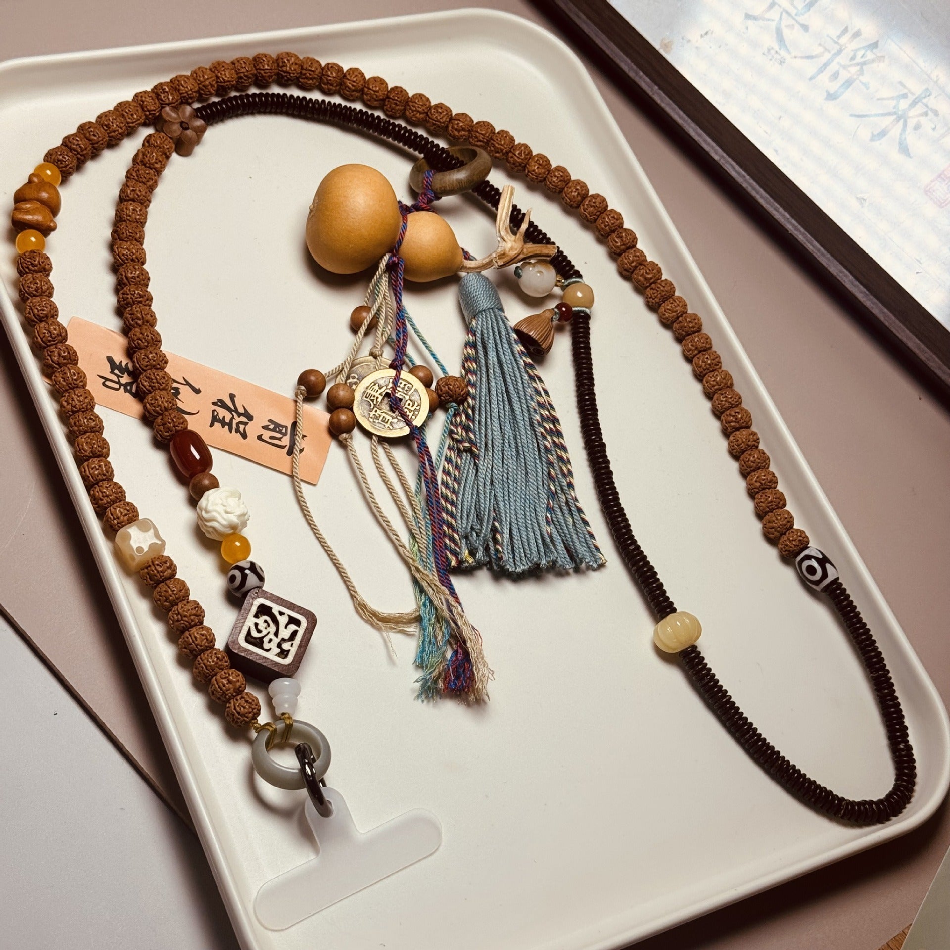 Vajra Bodhi Phone Crossbody Lanyard with Mountain Ghost Coin | Protective Gourd & Dzi Bead | Supreme Spiritual Shield - TRIYUN